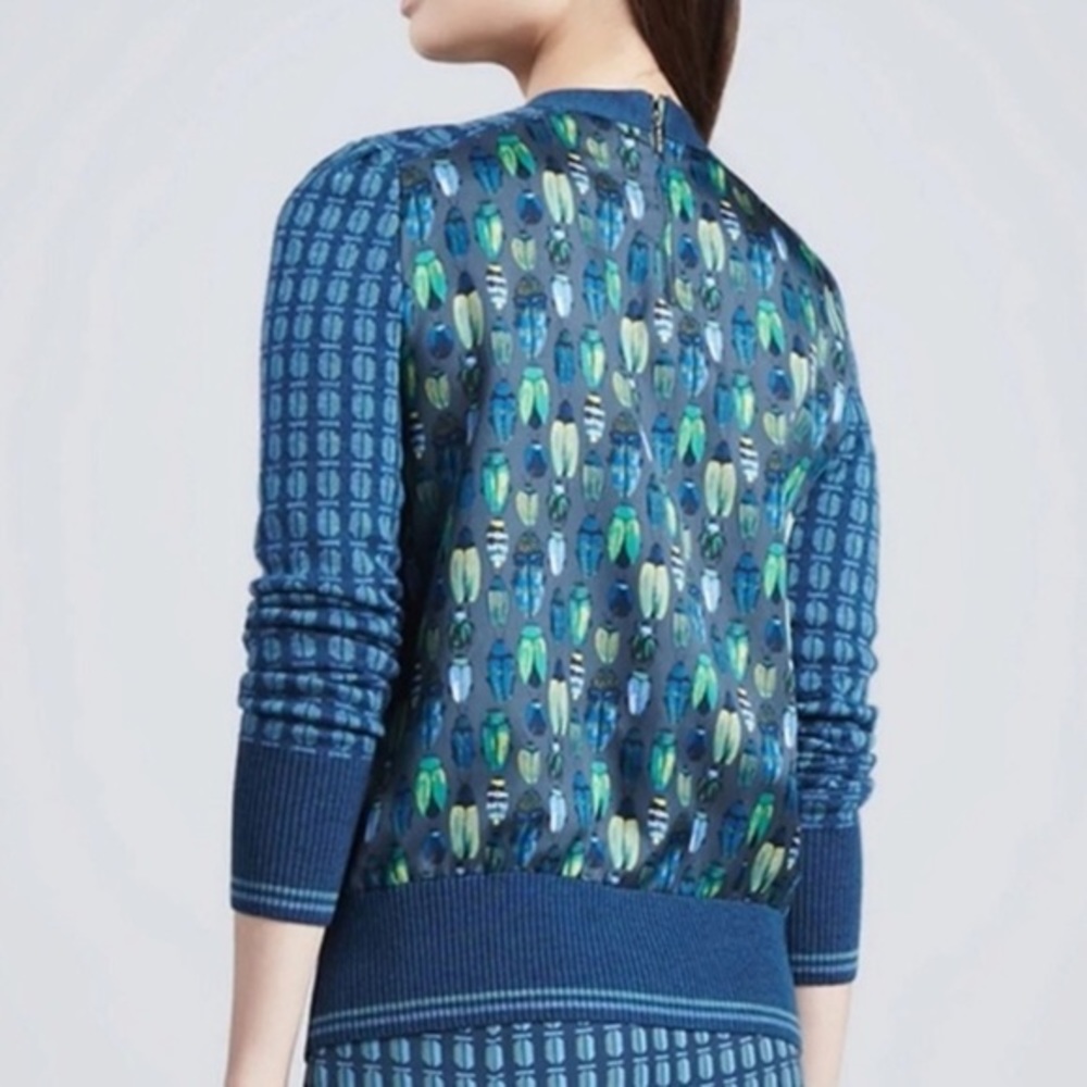 Tory Burch Blue Walda Beetle Bug Sweater Wool Silk Sz S